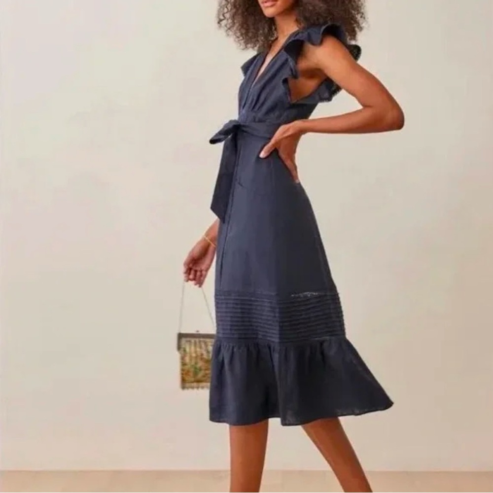 Reformation Lili Linen Dress Navy